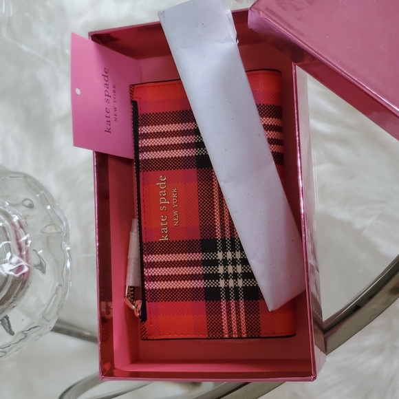 ‼️LAST DAY!♠️ KATE SPADE Boxed Spencer Foliage Plaid Small Slim Bifold Wallet ♠️ - Picture 5 of 8